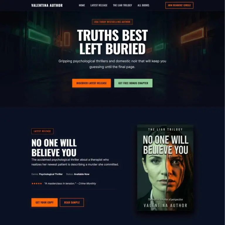 Thriller author website template