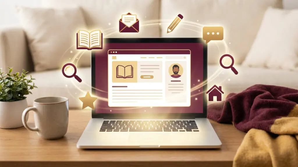 Author website checklist - laptop with essential website elements