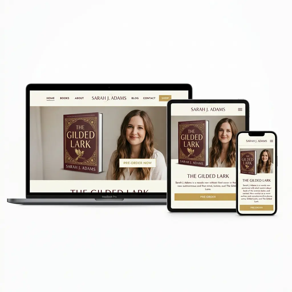 Same author website shown on desktop, tablet, and mobile devices with perfect responsive layouts