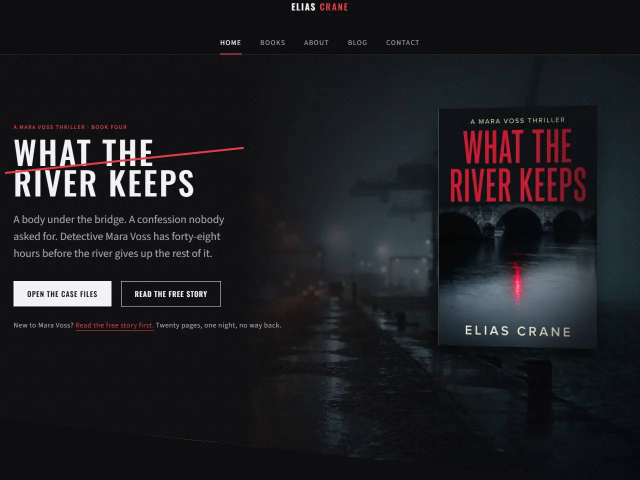 Elias Crane thriller author website template preview