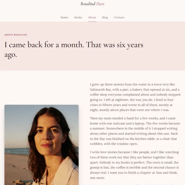 Rosalind Hart romance template about page