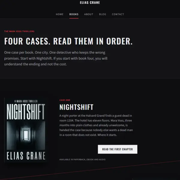 Elias Crane thriller template books page