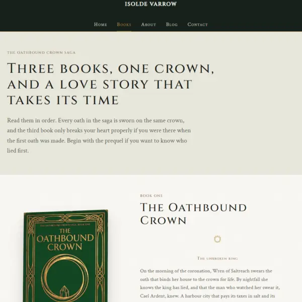 Isolde Varrow fantasy template books page